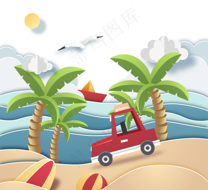 手绘棕榈滩度假剪纸