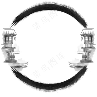 古风水墨中国风花纹边框市井建筑