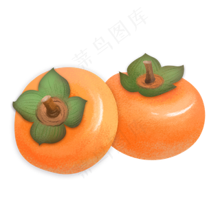 清新淡雅手绘带质感水果柿子,免抠元素