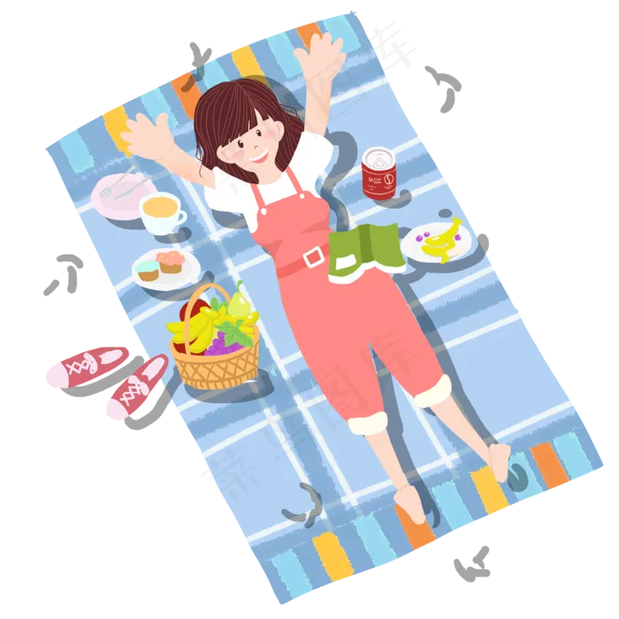卡通小女孩在地毯上吃东西(2000X2000(DPI:300))psd模版下载