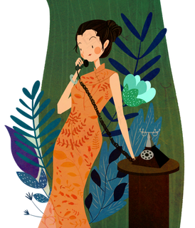 复古民国旗袍女子电话,免抠元素