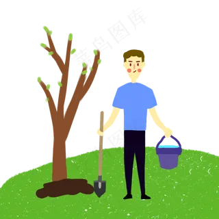 在植树节种树苗的男生