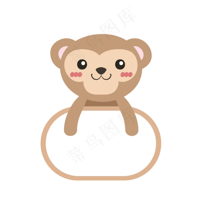 可爱动物猴子装饰图框素材,免抠元素(1612X1612)eps,ai矢量模版下载