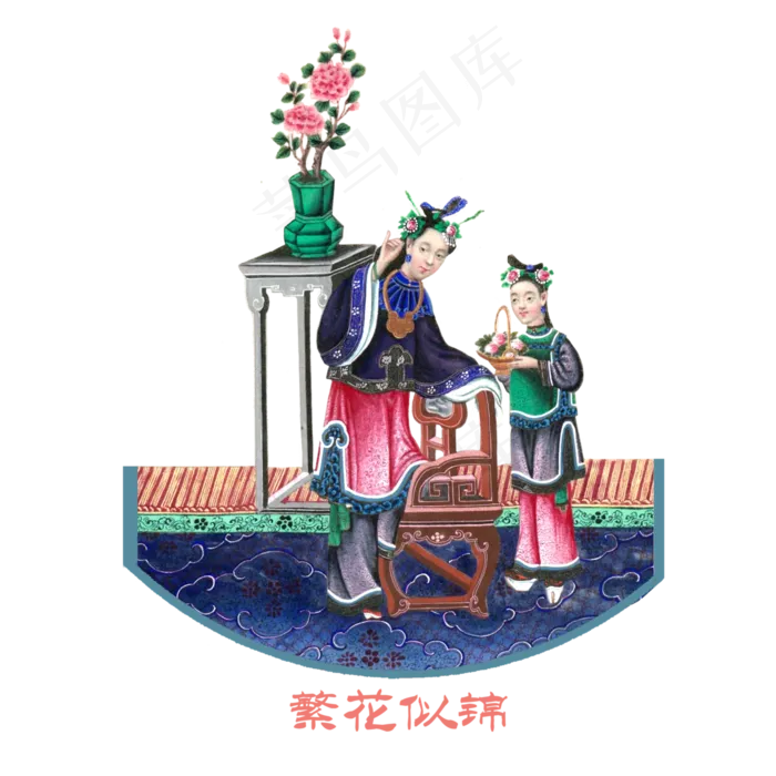国潮传统中国古典美女闺秀繁花似(4000X4000(DPI:300))psd模版下载