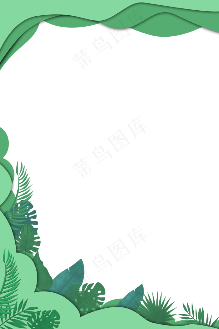 春天绿色植物剪纸边框,免抠元素