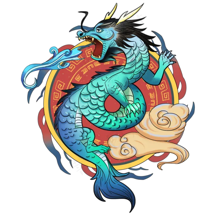 年画国潮四大神兽青龙,免抠元素(2000X2000(DPI:300))psd模版下载