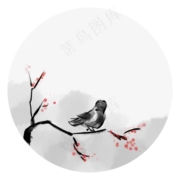 中国风水墨花鸟装饰元素,免抠元素(2362*2362px 300 dpi )psd模版下载