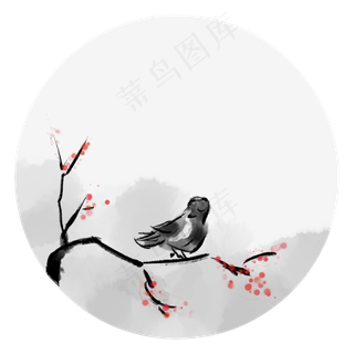 中国风水墨花鸟装饰元素,免抠元素