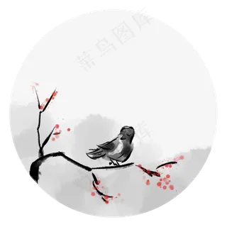 中国风水墨花鸟装饰元素,免抠元素