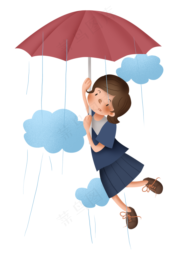 二十四节气雨水下雨天拿雨伞的女,免抠元素