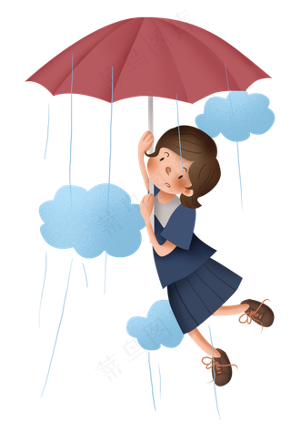 二十四节气雨水下雨天拿雨伞的女,免抠元素