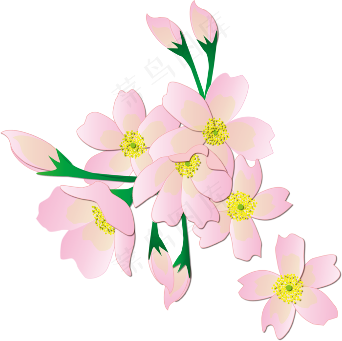 手绘花之浪漫粉色樱花可商用元素,免抠元素(2000X2000(DPI:300))ai矢量模版下载