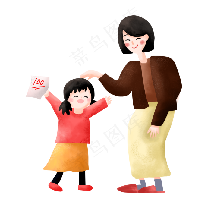 取得优异成绩得到妈妈表扬的开心