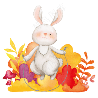 立秋草地跳绳的兔子