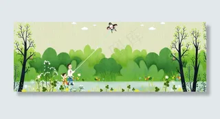 春天和爸爸放风筝的孩子