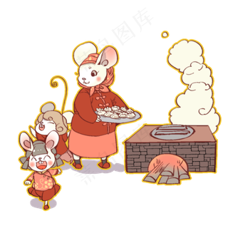 鼠年新年老鼠过年吃饺子,免抠元素