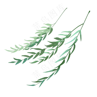 春天手绘植物淡雅柳树枝,免抠元素