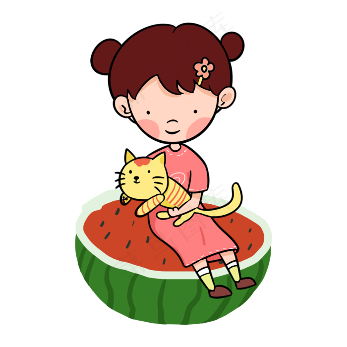 夏天坐在西瓜上的女孩