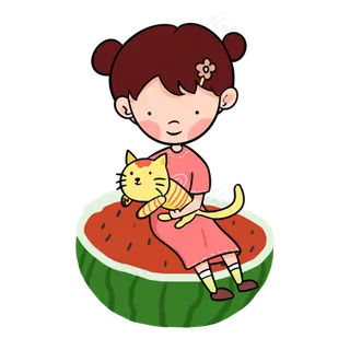 夏天坐在西瓜上的女孩