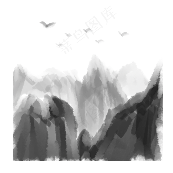飞鸟高山水墨素材元素(2000X2000(DPI:300))psd模版下载