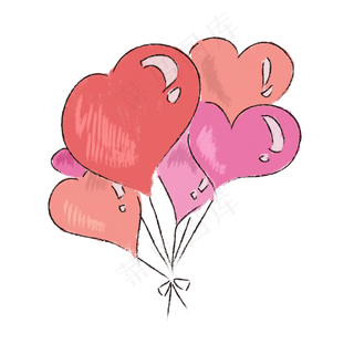 情人节清新手绘红色爱心气球图案