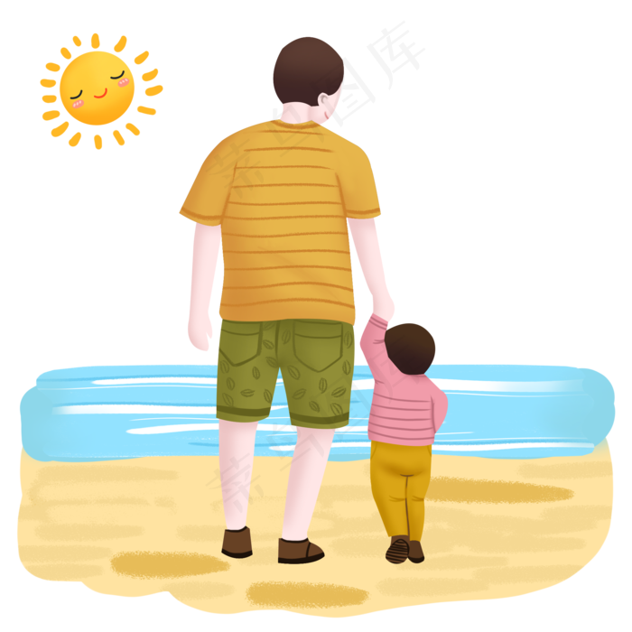 父亲节父亲和孩子在海边