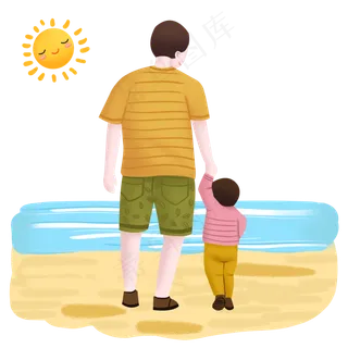 父亲节父亲和孩子在海边