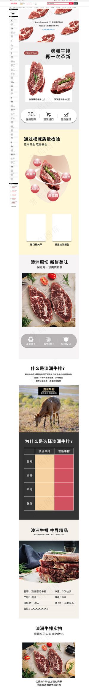 澳洲牛排牛肉灰色简约详情页