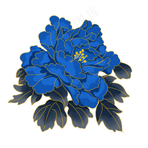 中秋节蓝色牡丹花,免抠元素