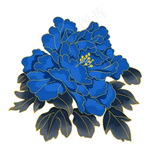 中秋节蓝色牡丹花,免抠元素
