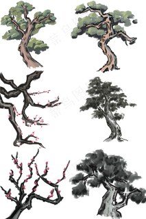 古风古典风格中国风水墨风松树矢