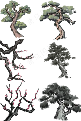 古风古典风格中国风水墨风松树矢