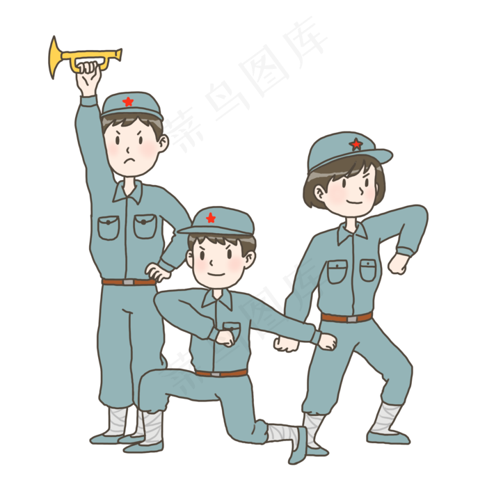 国庆节手绘插画中小学生扮红军免