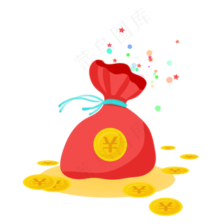 红色金币袋子,免抠元素
