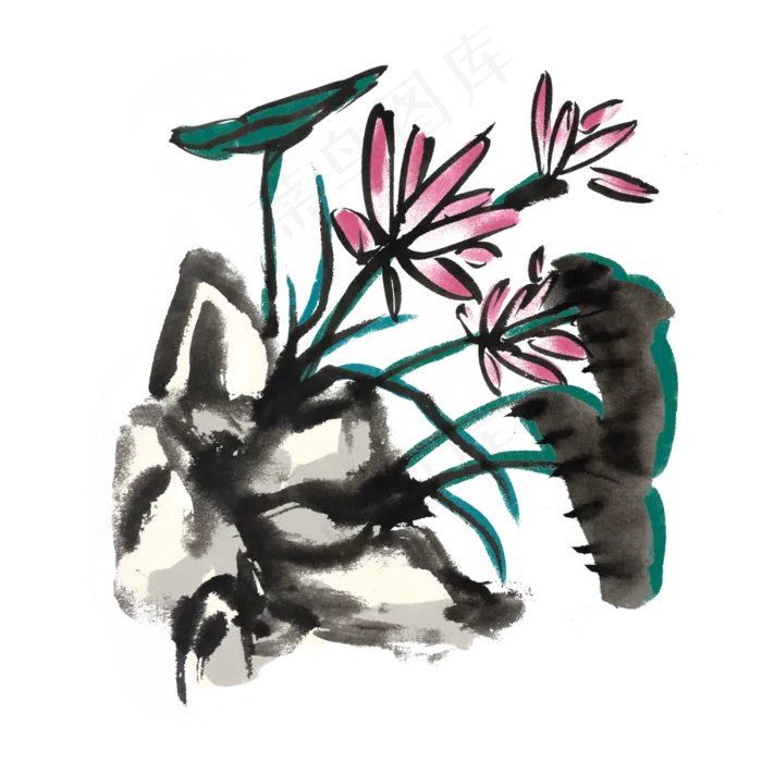 夏天清凉芙蓉手绘水墨(4000X4000(DPI:300))psd模版下载