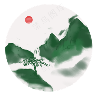 中国风水墨风格古风古典山水矢量