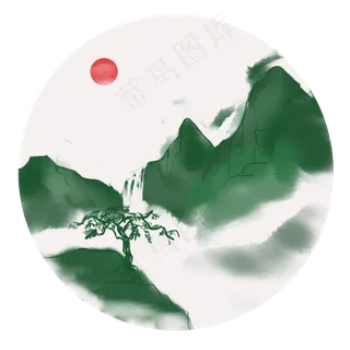 中国风水墨风格古风古典山水矢量