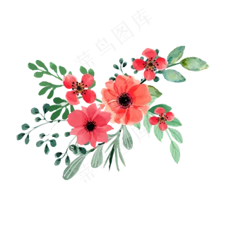 森系小清新水彩手绘绿叶花朵