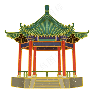 国潮中式建筑寺庙亭子