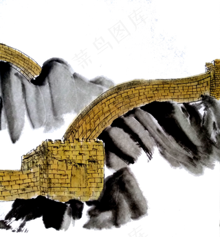 复古写实水墨国画长城山水