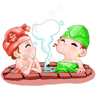 冬季场景泡温泉的两个女孩