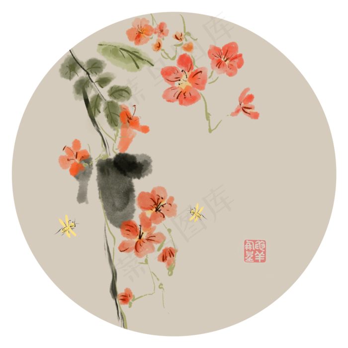 国画水墨花卉牵牛花商用插画