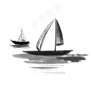 中国风帆船景色元素,免抠元素