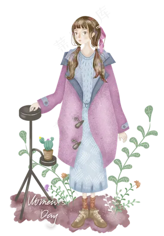 女生节女神节小清新手绘卡通花店,免抠元素