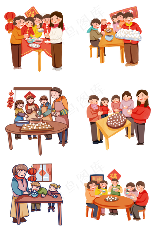 手绘卡通2019元宵节包元宵,免抠元素