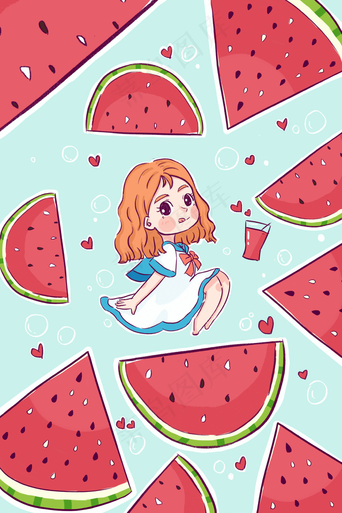 夏至立夏女孩西瓜(3545*5315px 300 dpi )psd模版下载