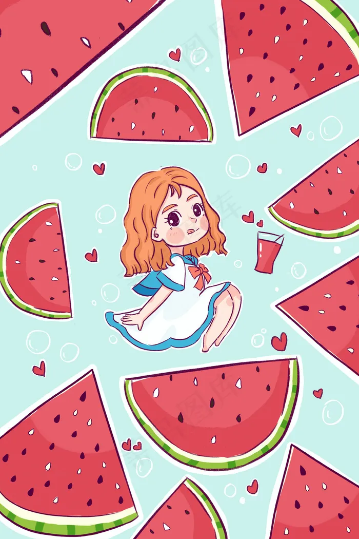夏至立夏女孩西瓜(3545*5315px 300 dpi )psd模版下载