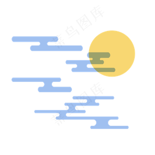 中式云纹月亮云朵装饰,免抠元素