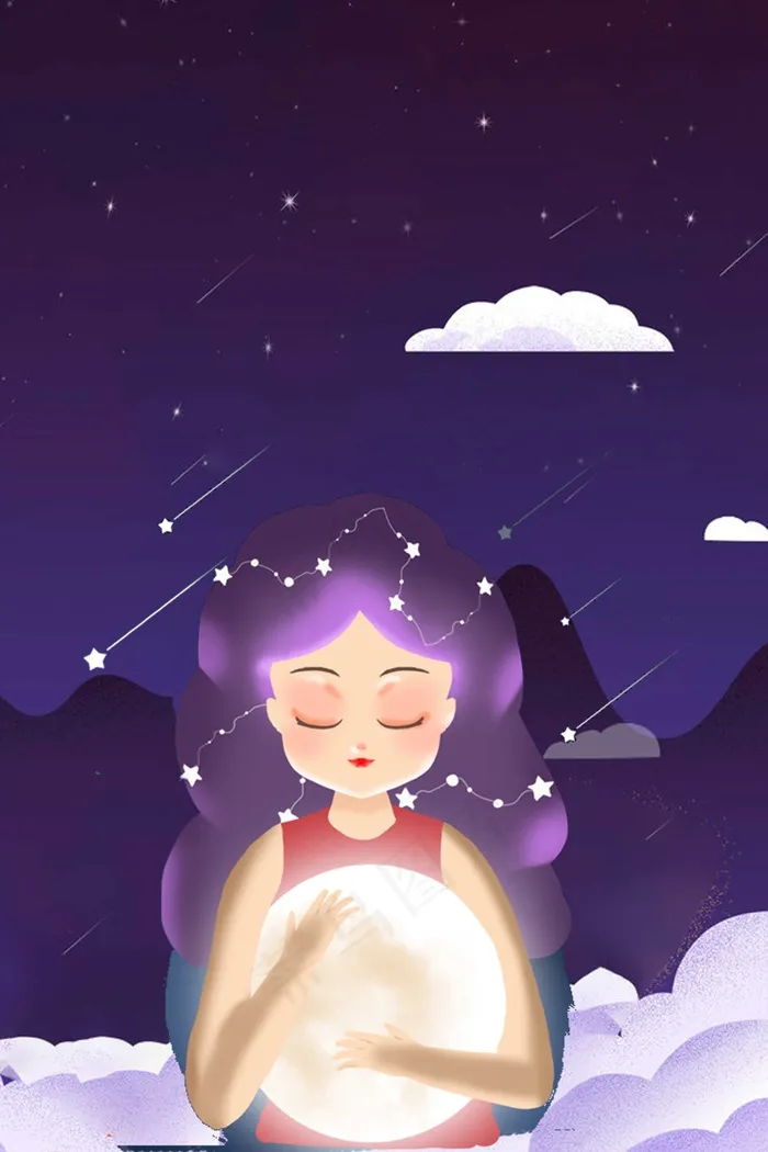原创深紫色晚安手绘励志宣传