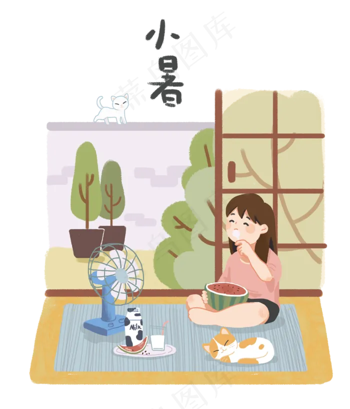 农历节气小暑少女室内消夏吃冰(3000X3500(DPI:300))psd模版下载